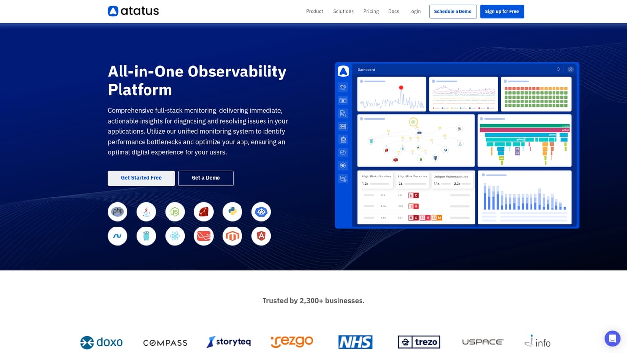 Screenshot of Atatus website