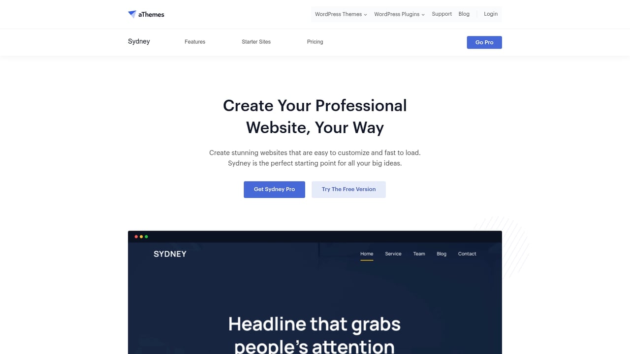 Screenshot of aThemes Sydney website