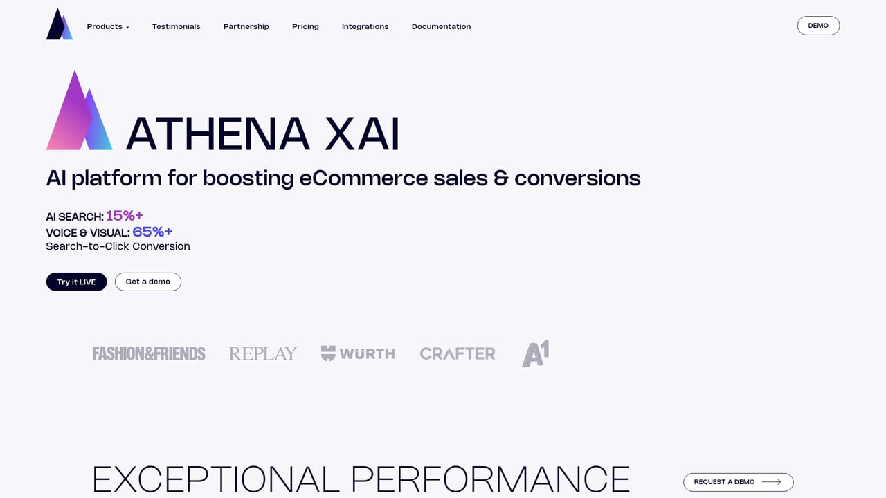 Screenshot of Athena Search website