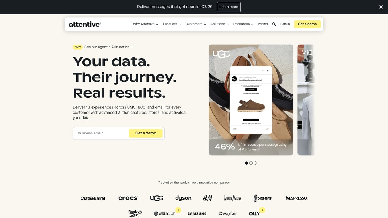 Screenshot of Attentive website