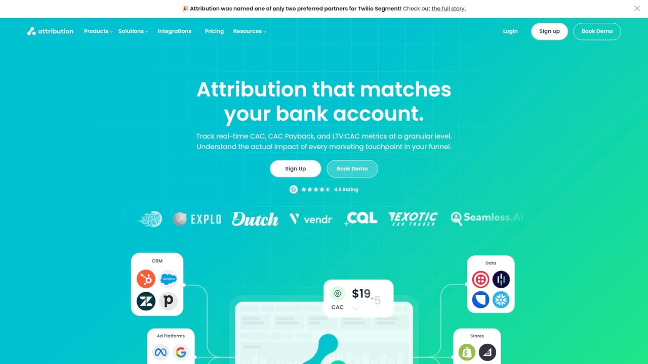 Screenshot of Attribution website