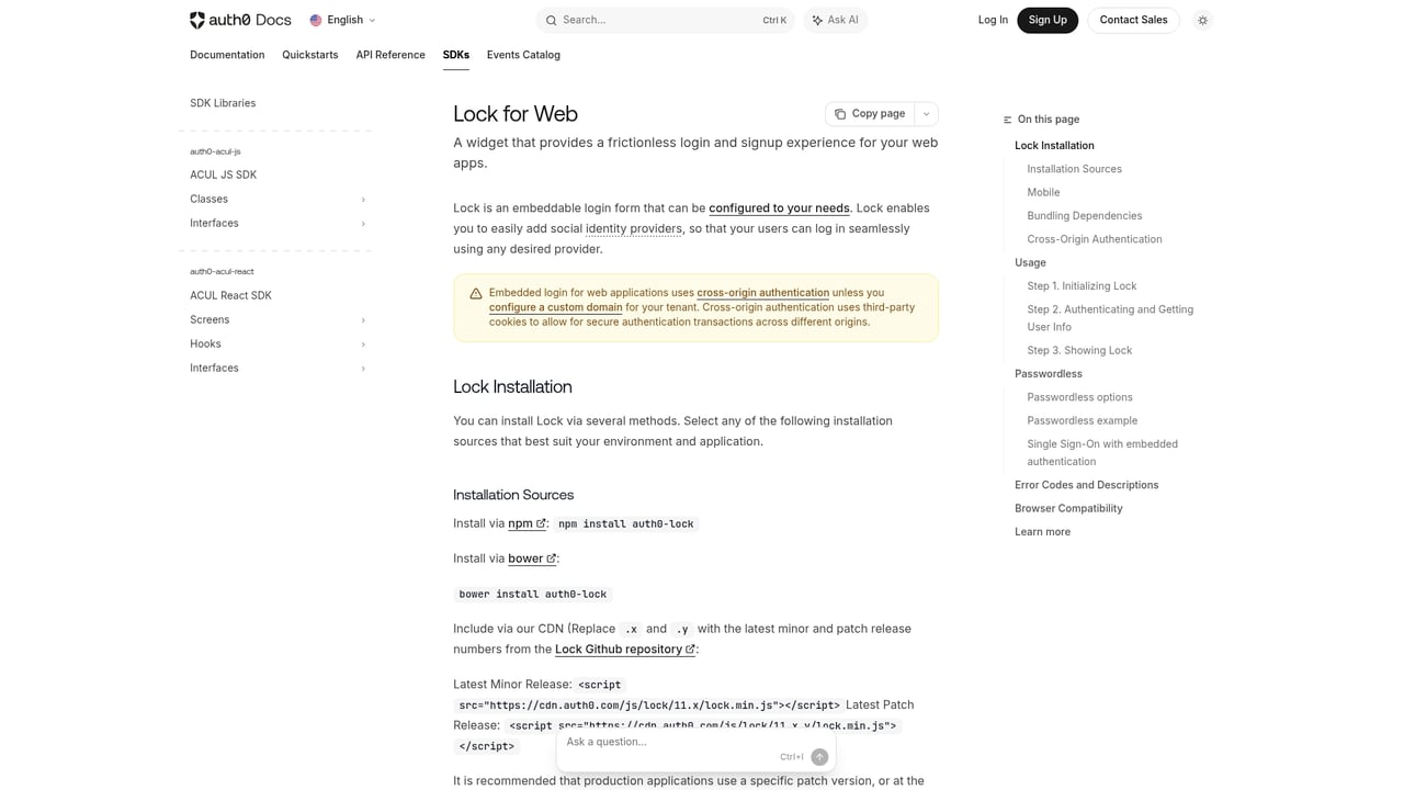 Screenshot of Auth0 Lock website