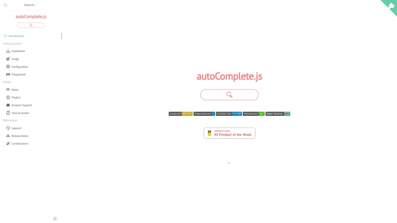 Screenshot of autoComplete.js website