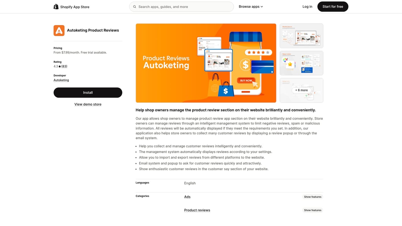Screenshot of Autoketing Product Reviews website