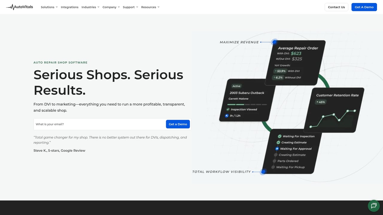 Screenshot of AutoVitals website