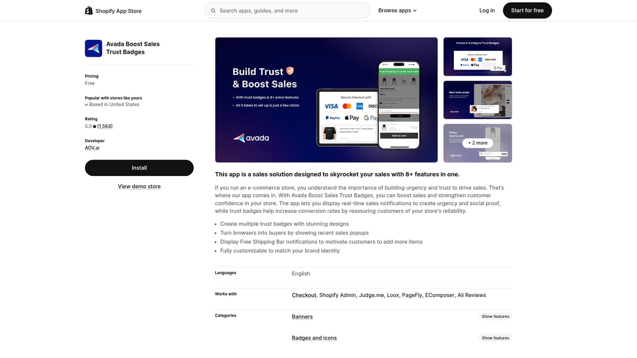 Screenshot of Avada Boost Sales website