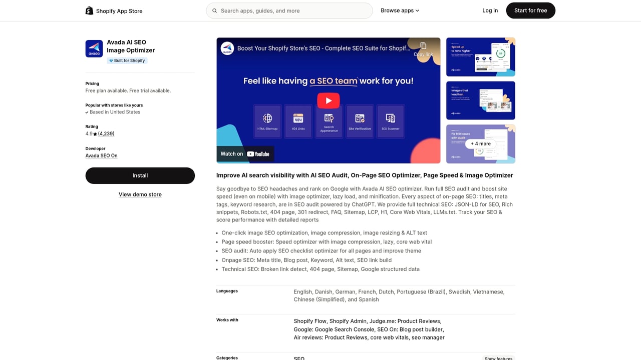 Screenshot of Avada SEO website
