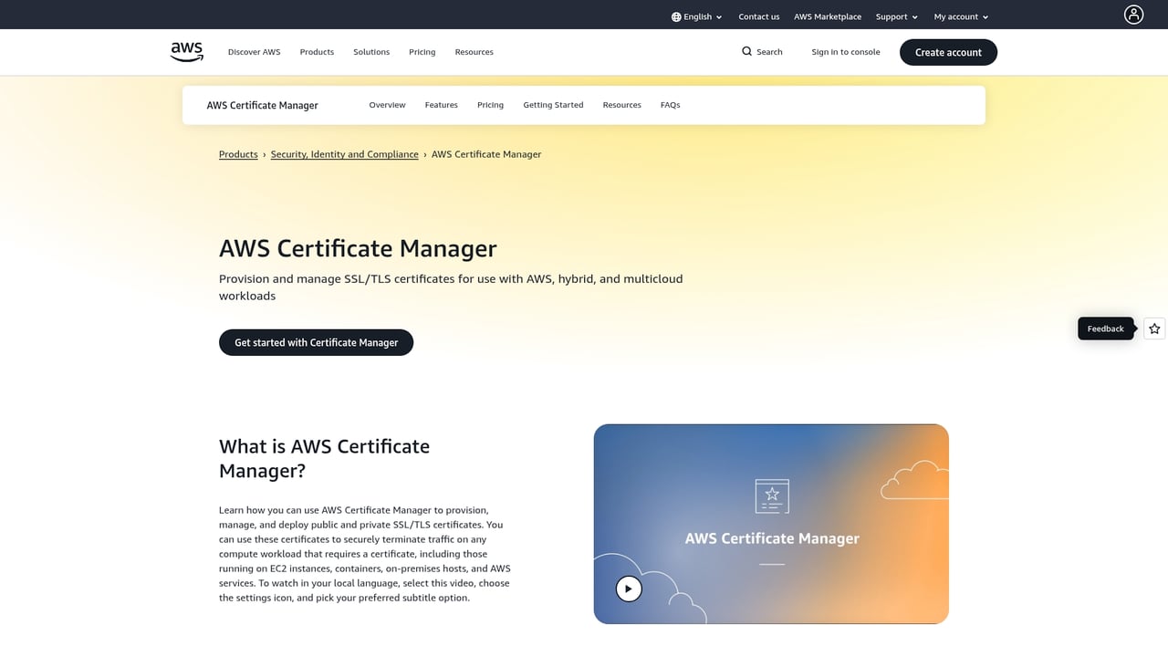 Screenshot of AWS Certificate Manager website