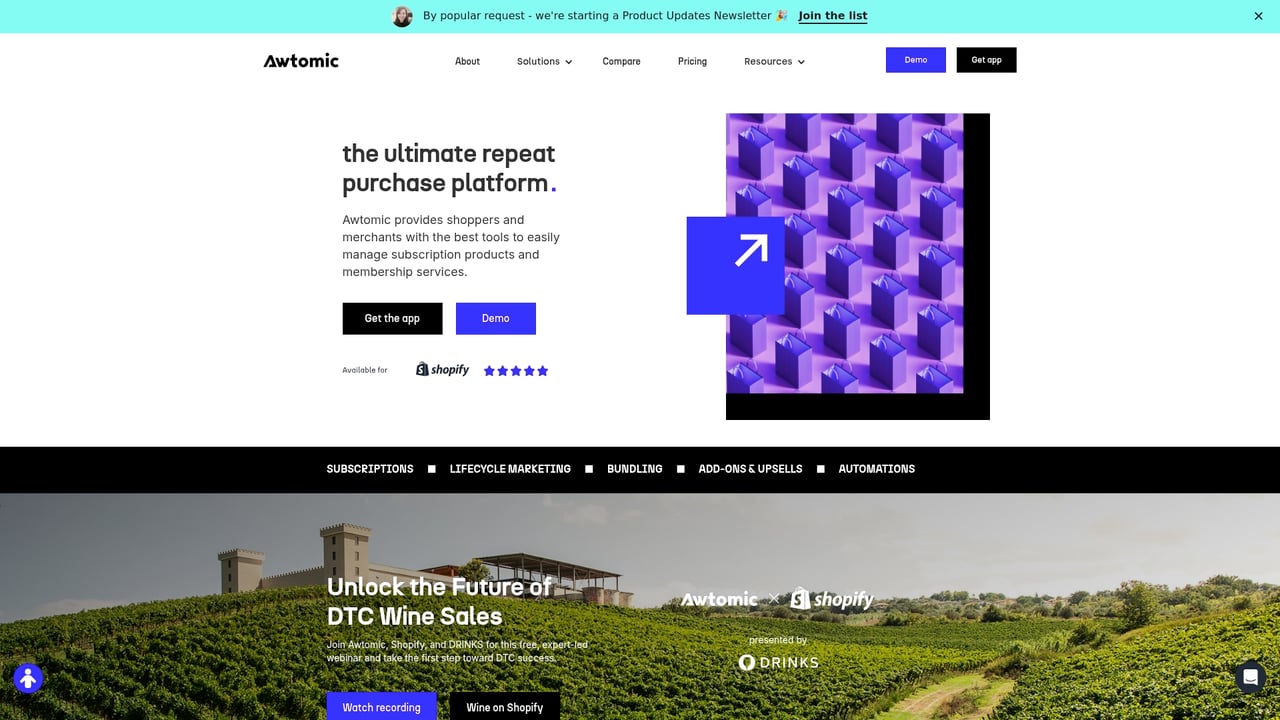 Screenshot of Awtomic website