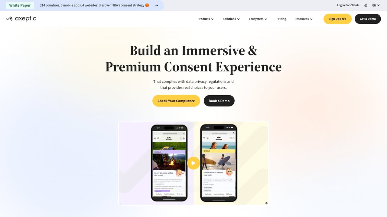 Screenshot of Axeptio website
