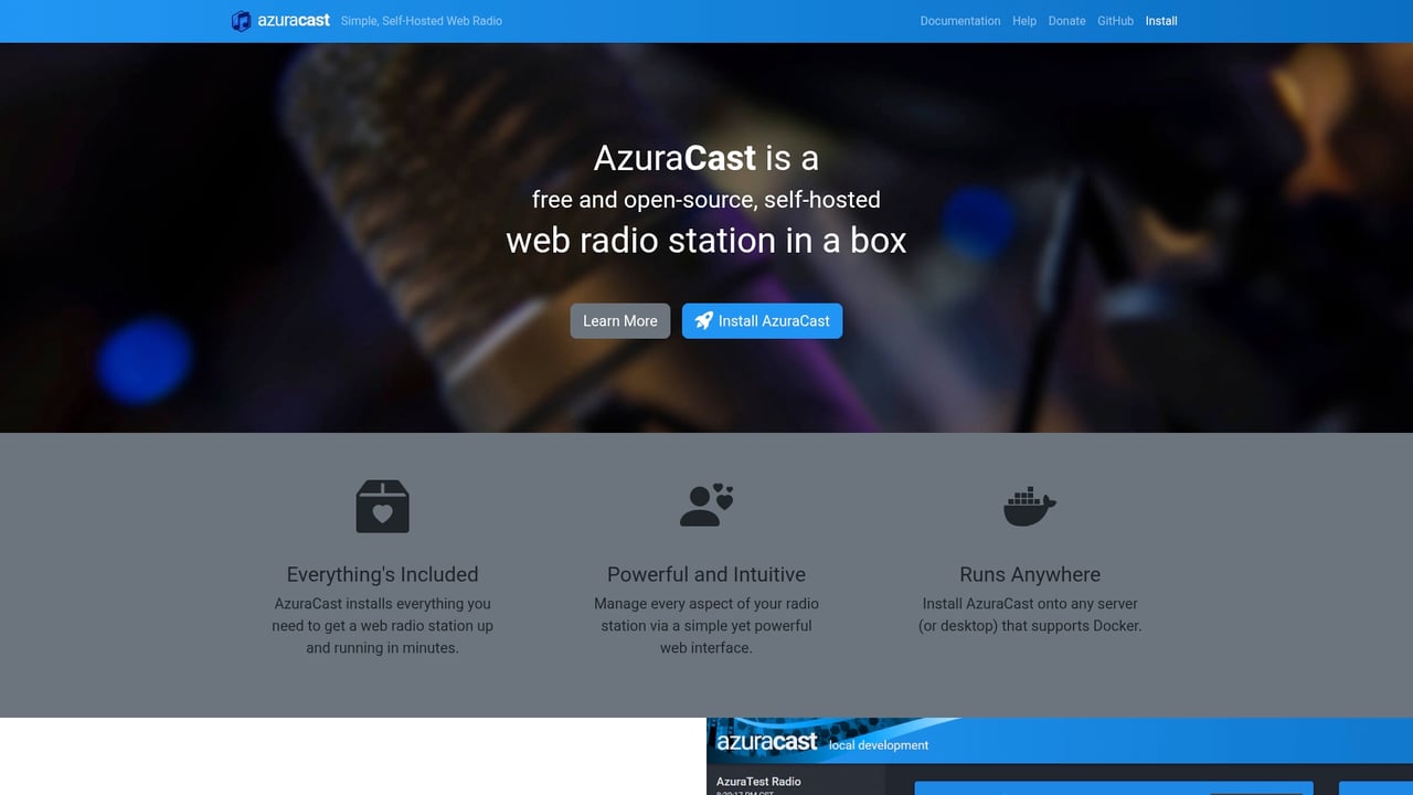 Screenshot of AzuraCast website