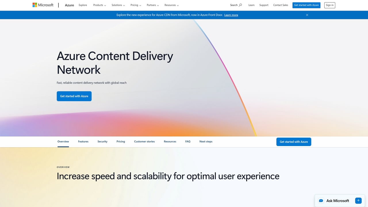 Screenshot of Azure CDN website