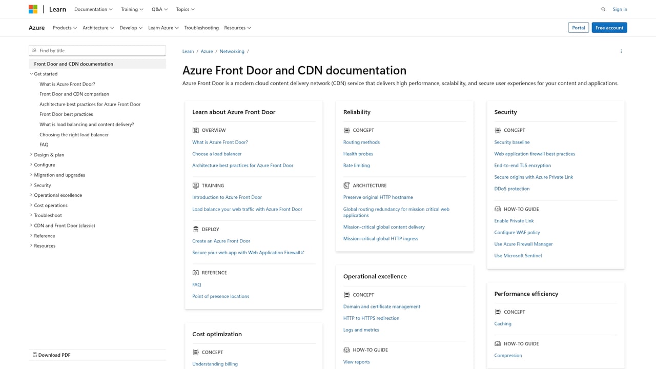 Screenshot of Azure Front Door website
