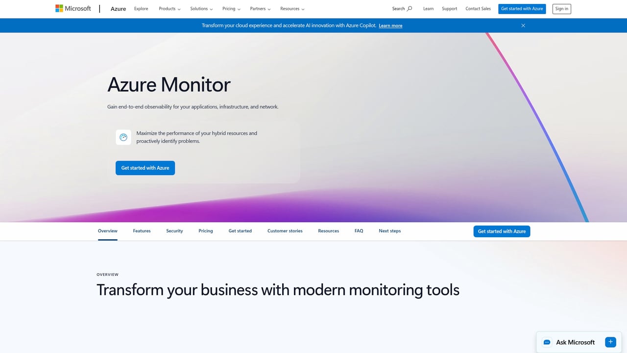 Screenshot of Azure Monitor website