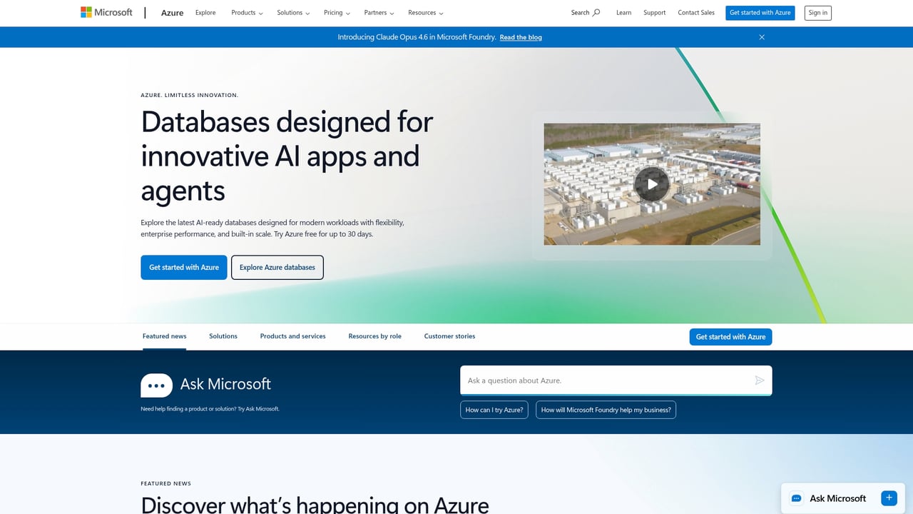 Screenshot of Azure website