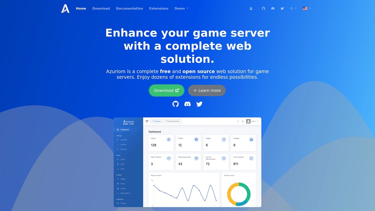 Screenshot of Azuriom website