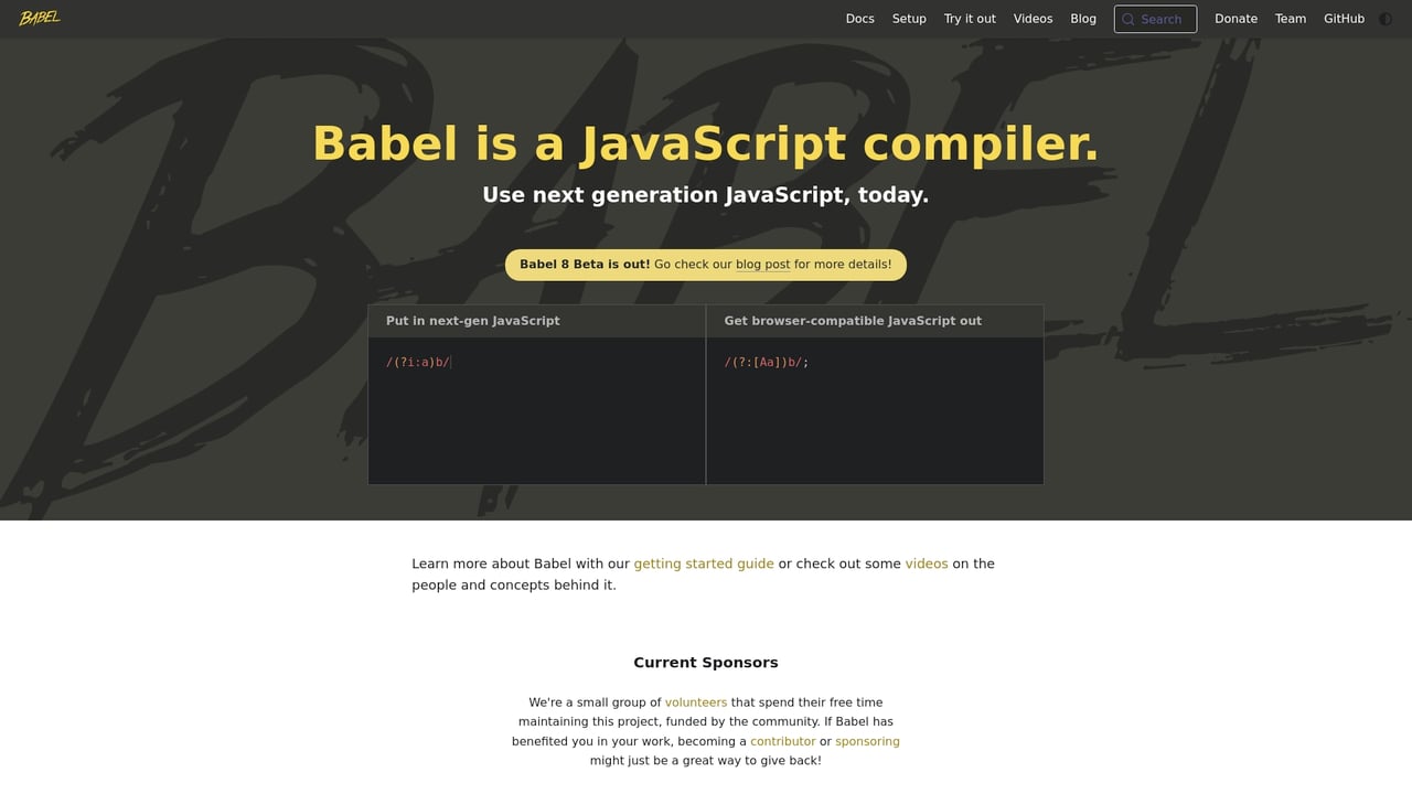 Screenshot of Babel website
