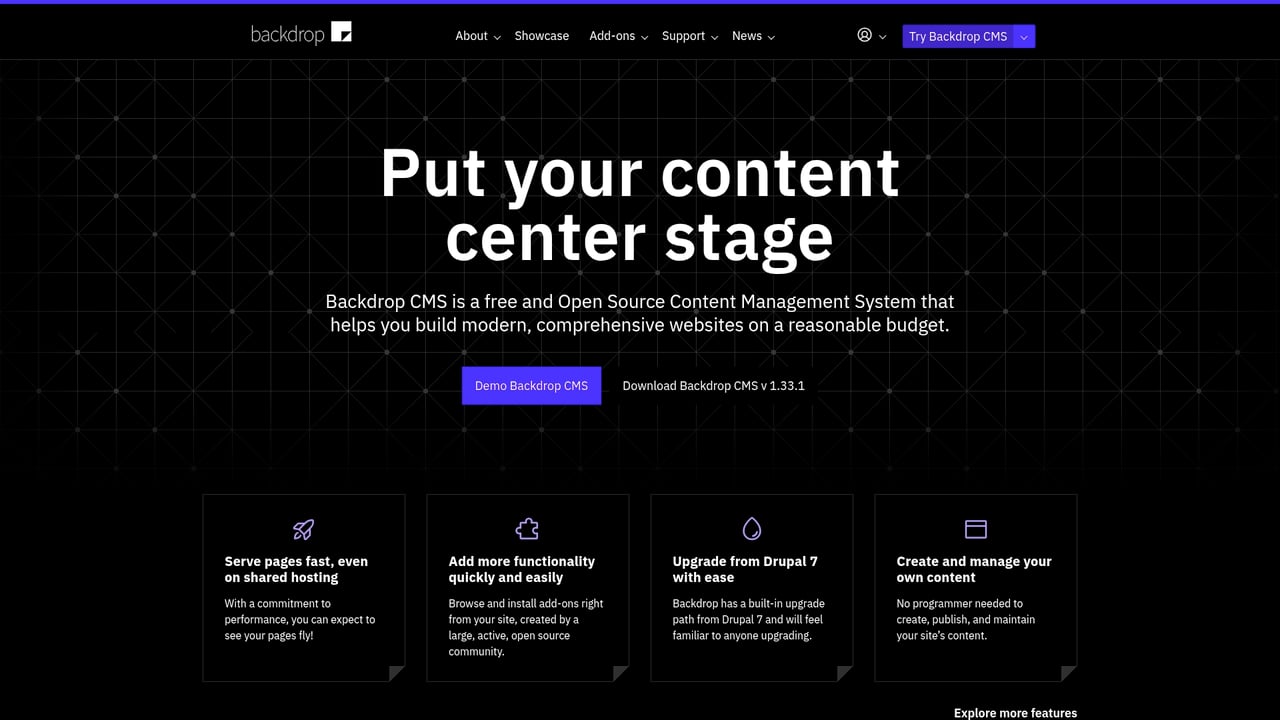 Screenshot of Backdrop website