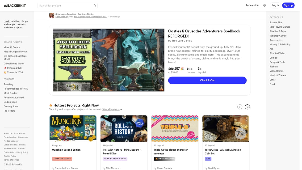 Screenshot of BackerKit website
