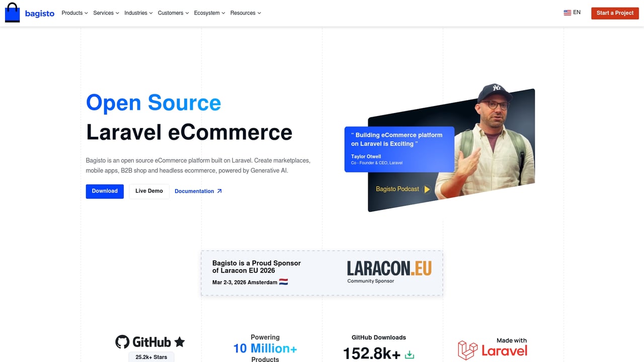 Screenshot of Bagisto website