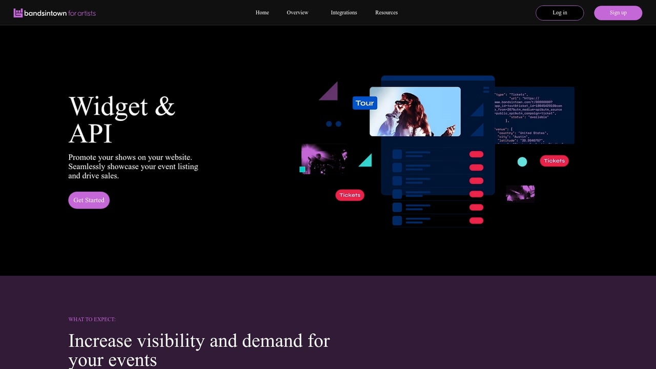 Screenshot of BandsInTown Events Widget website