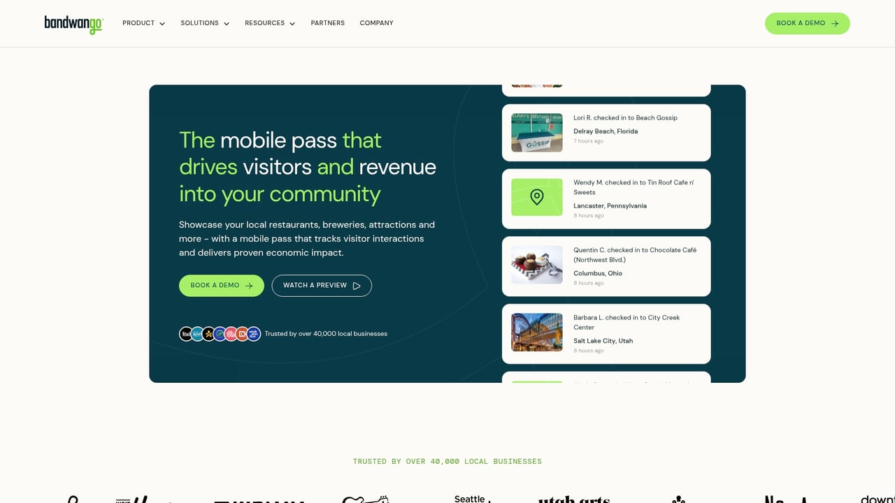 Screenshot of Bandwango website