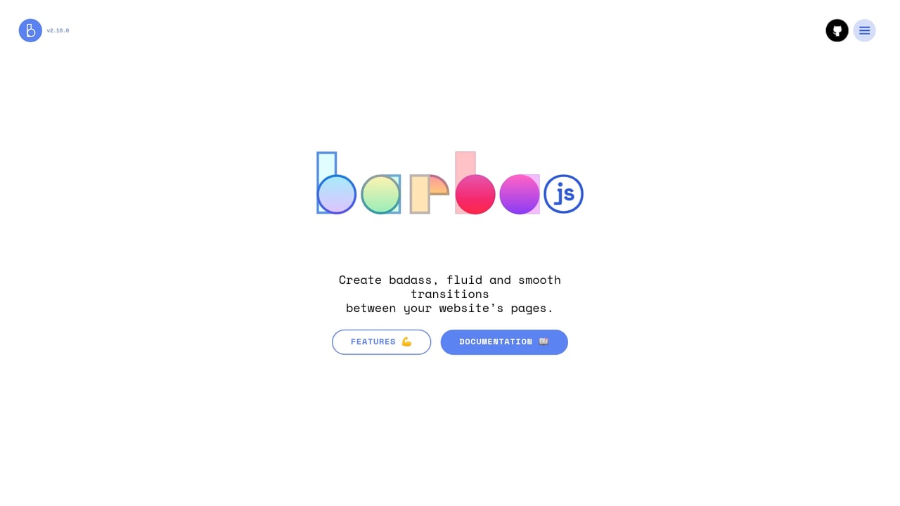 Screenshot of Barba.js website