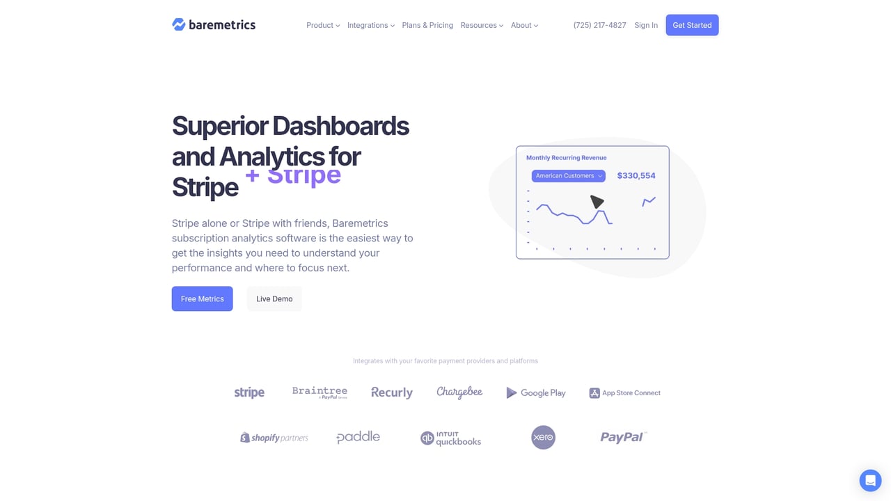 Screenshot of Baremetrics website