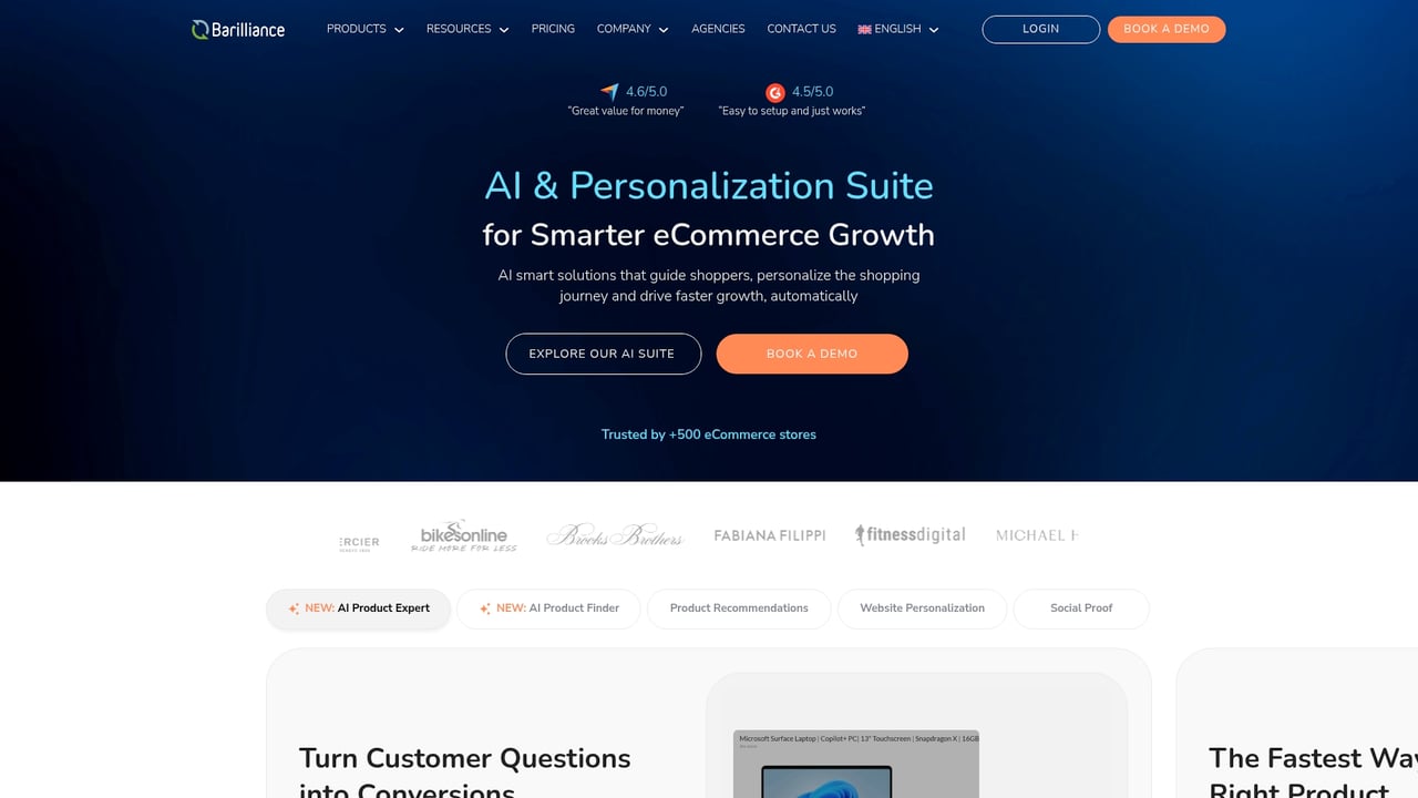 Screenshot of Barilliance website