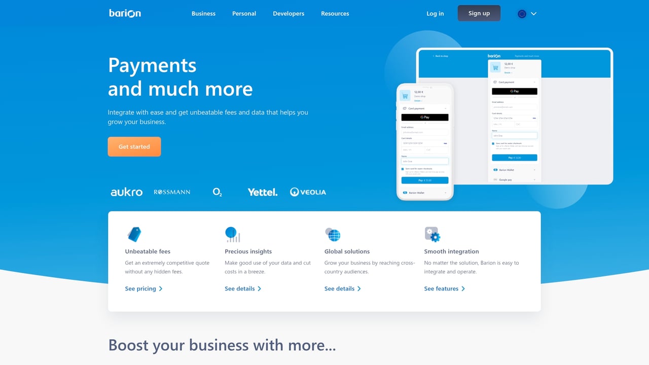 Screenshot of Barion website