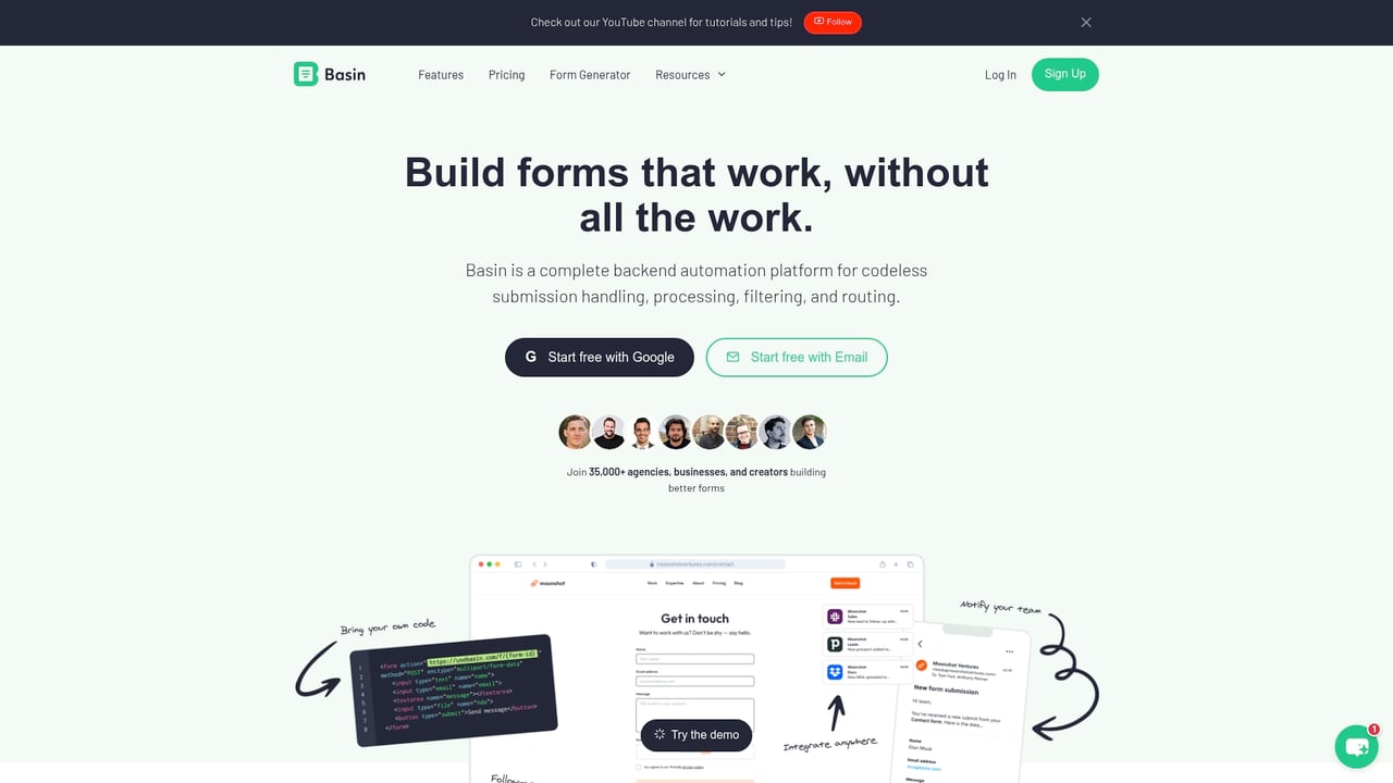 Screenshot of Basin website