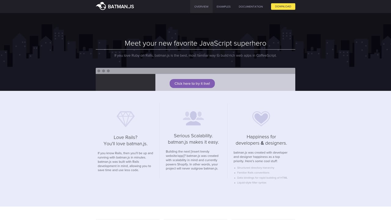 Screenshot of Batman.js website