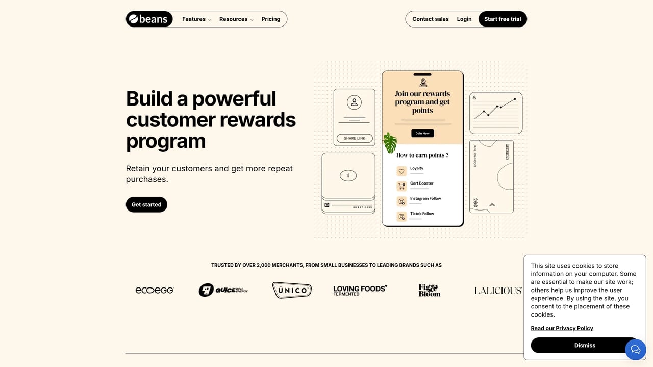 Screenshot of Beans website