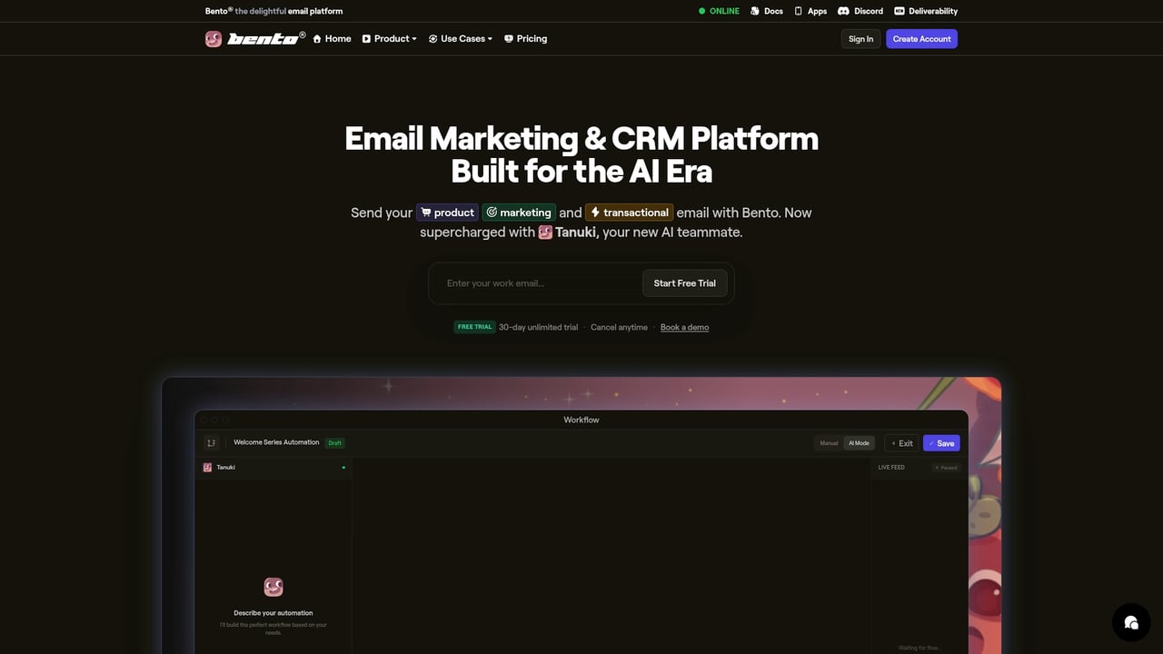 Screenshot of Bento website