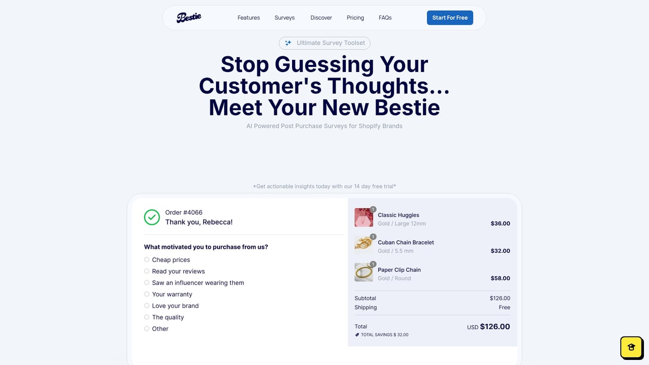 Screenshot of Bestie website