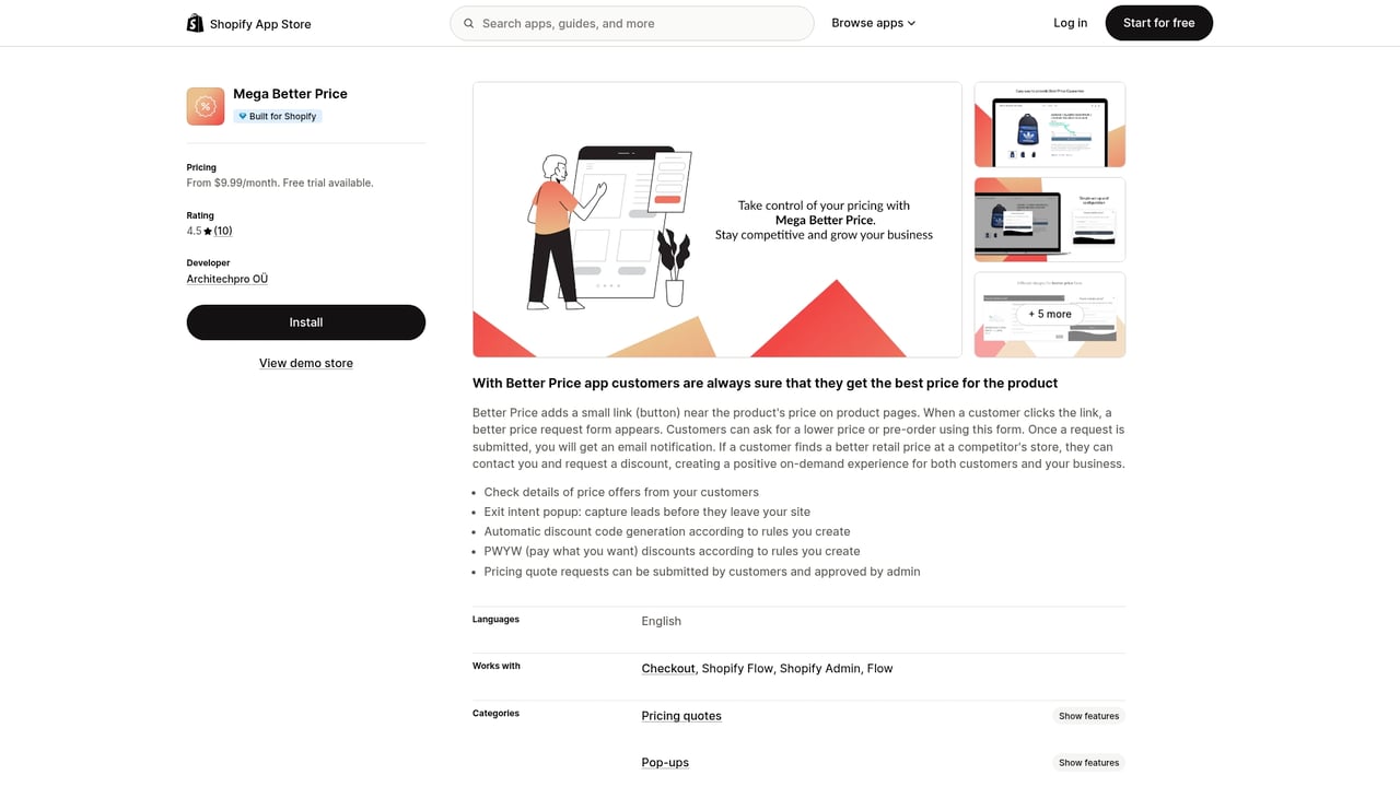 Screenshot of Better Price website