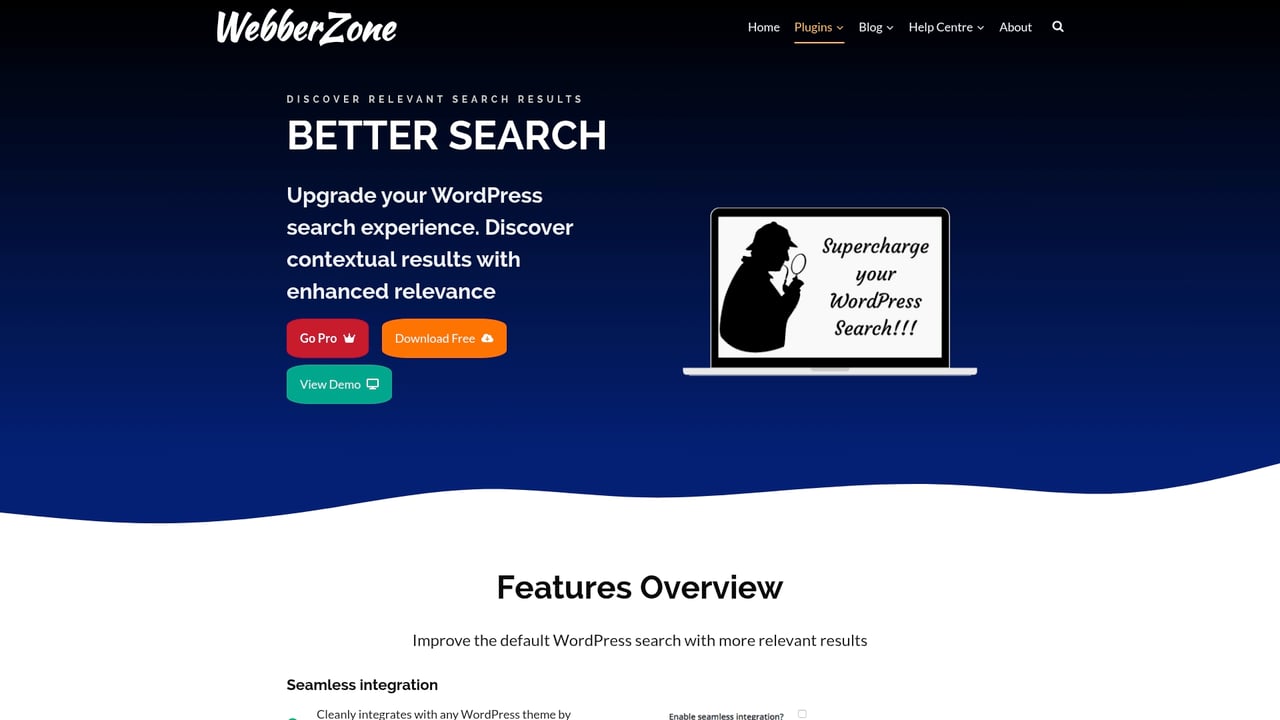 Screenshot of Better Search website