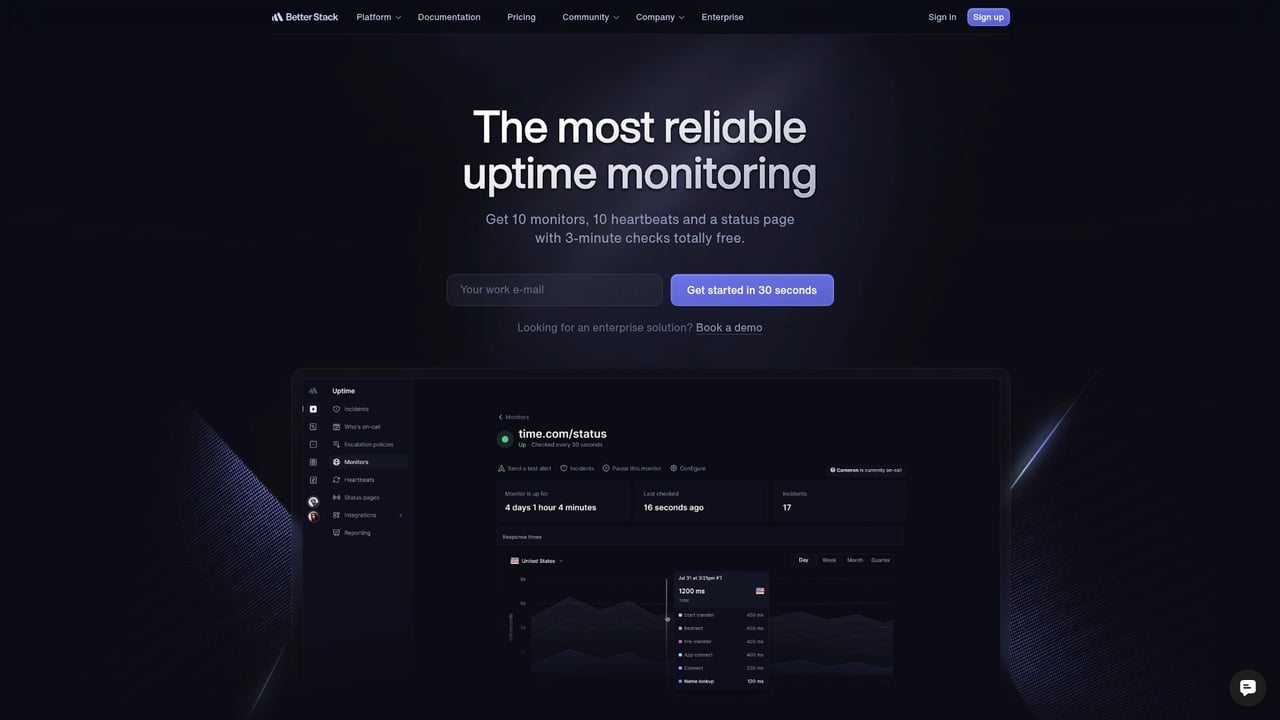 Screenshot of Better Stack website