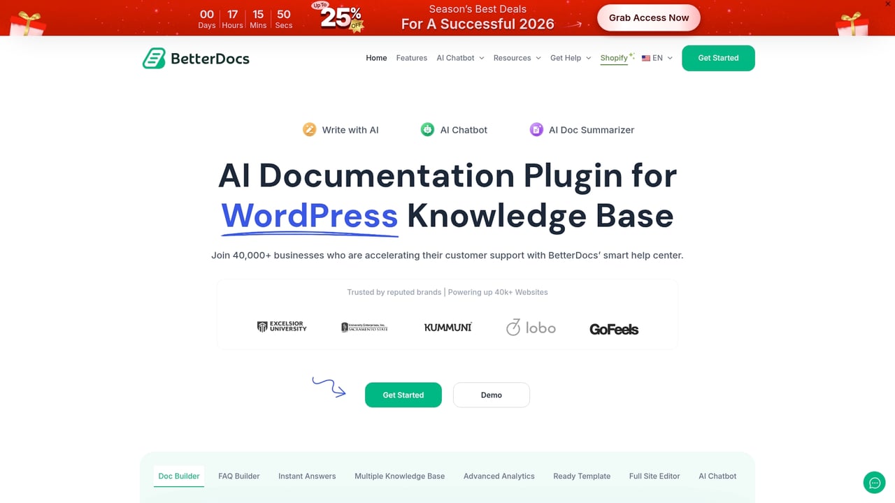Screenshot of BetterDocs website