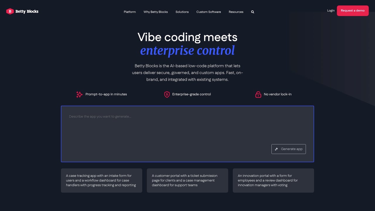 Screenshot of Betty Blocks website