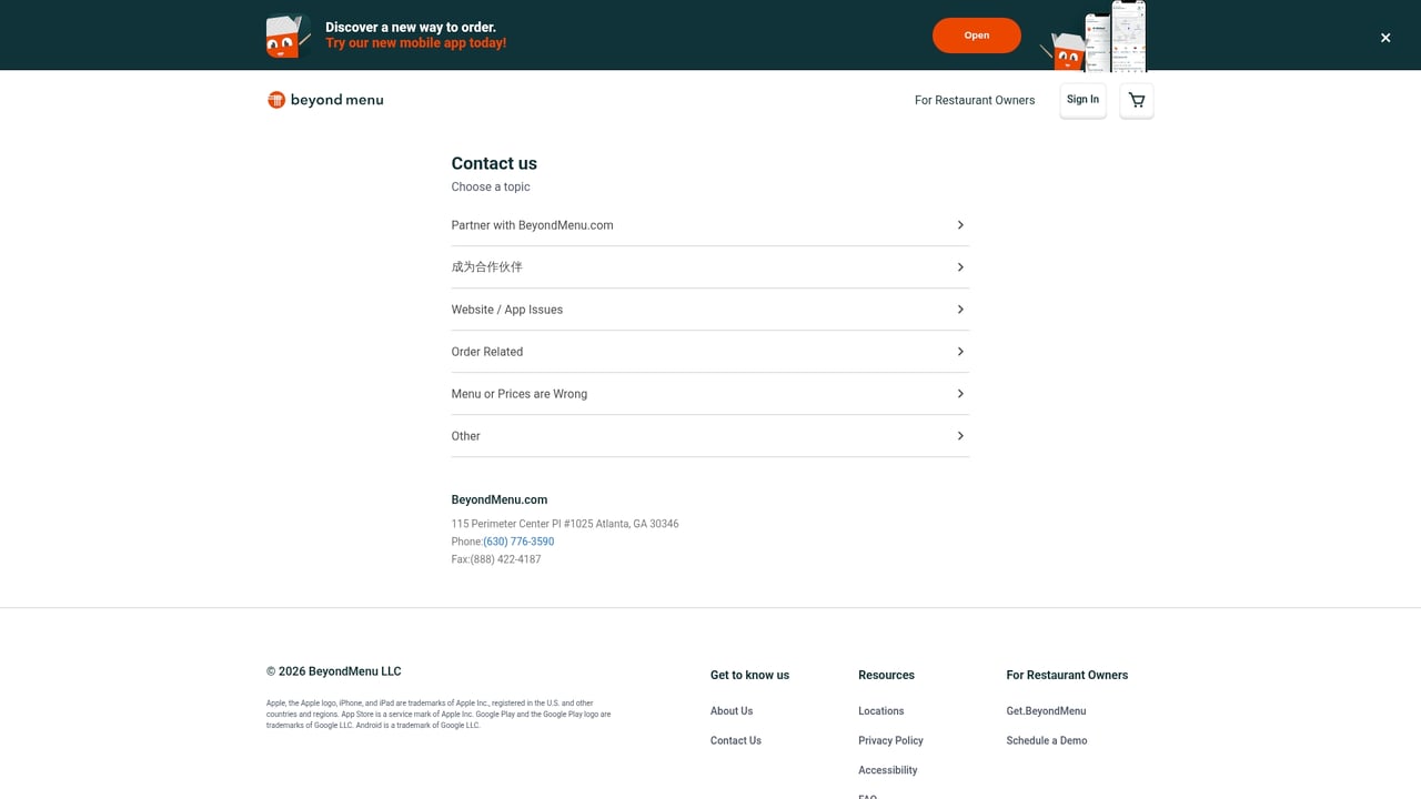 Screenshot of BeyondMenu website