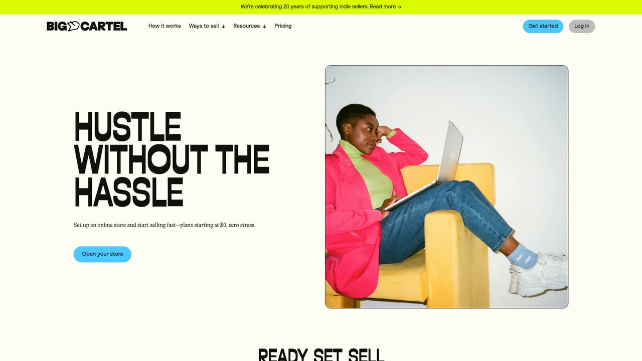 Screenshot of Big Cartel website