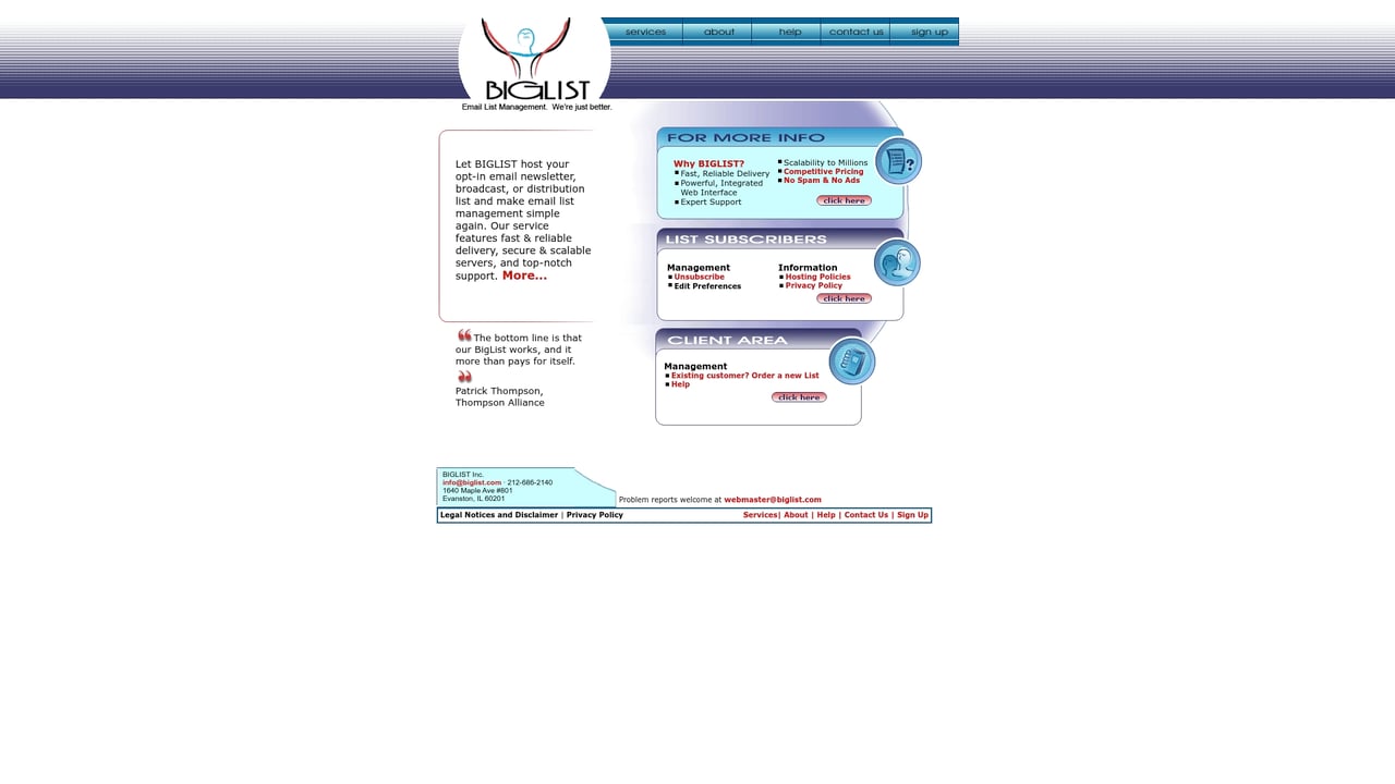 Screenshot of BIGLIST website