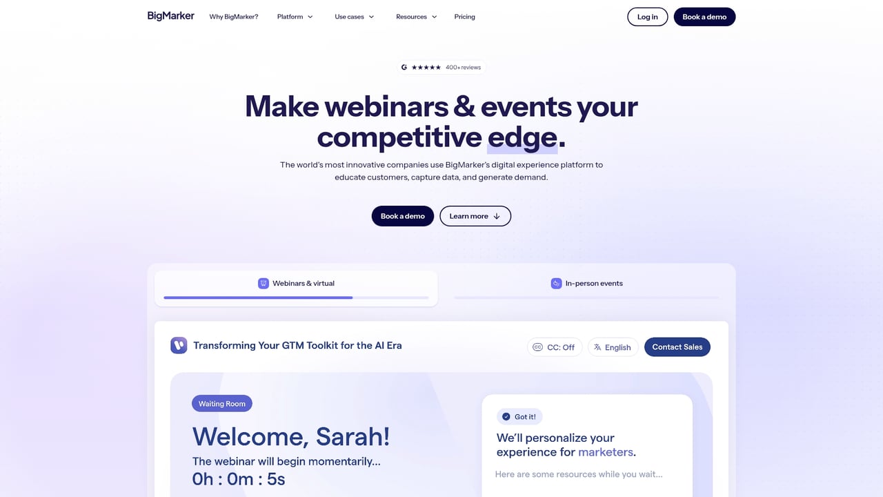 Screenshot of BigMarker website