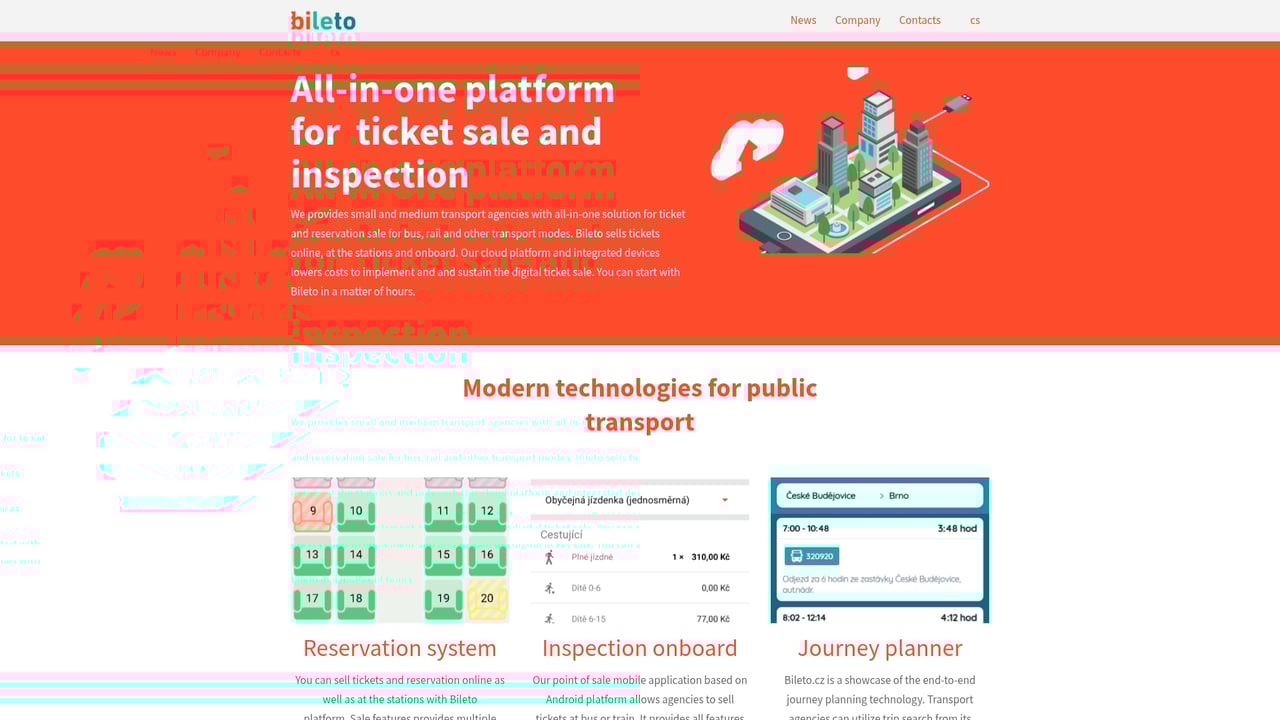 Screenshot of Bileto website