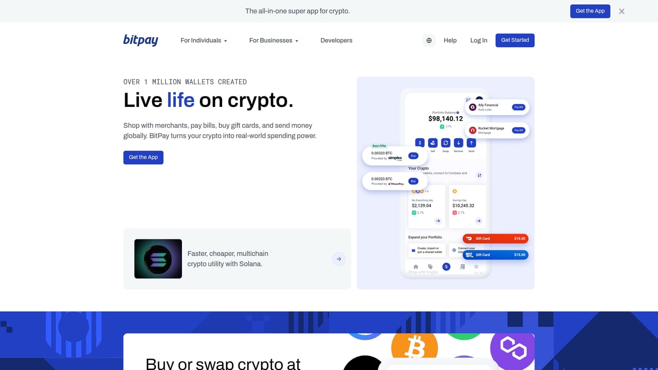 Screenshot of BitPay website