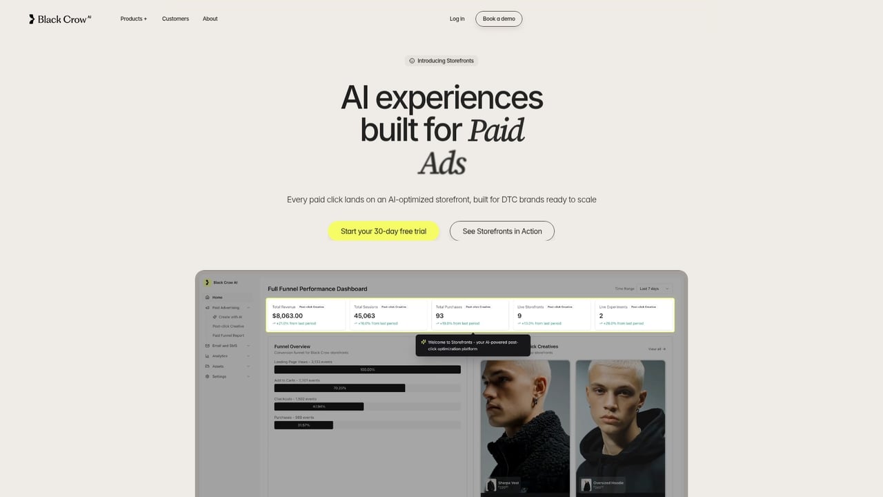 Screenshot of Black Crow website