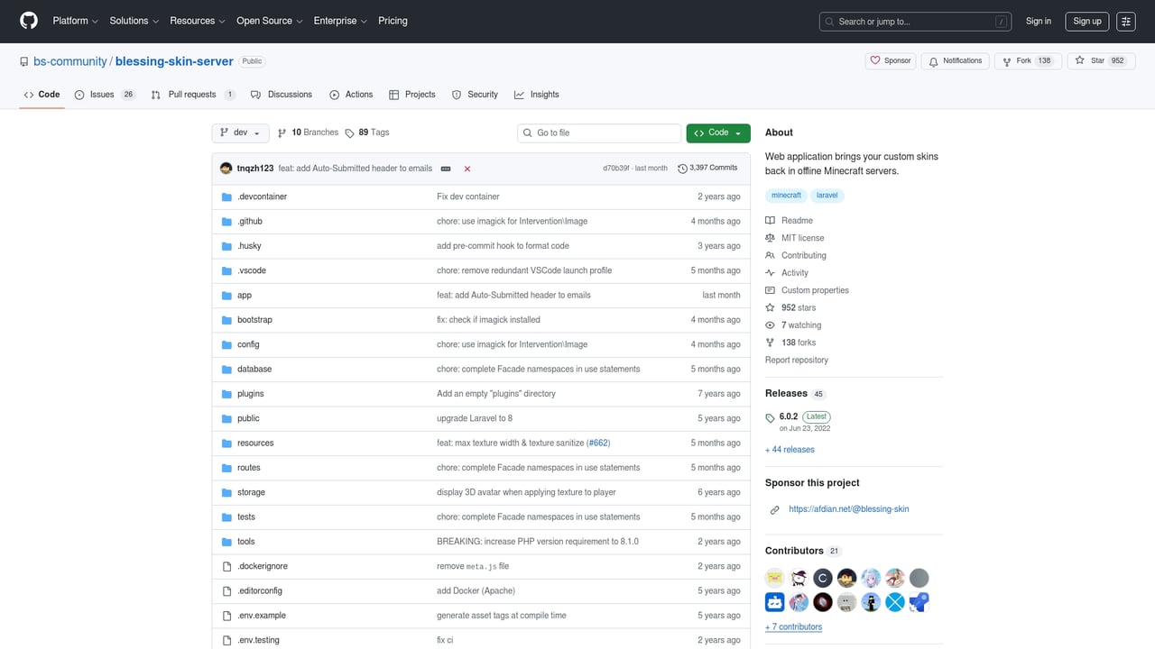 Screenshot of Blessing Skin website