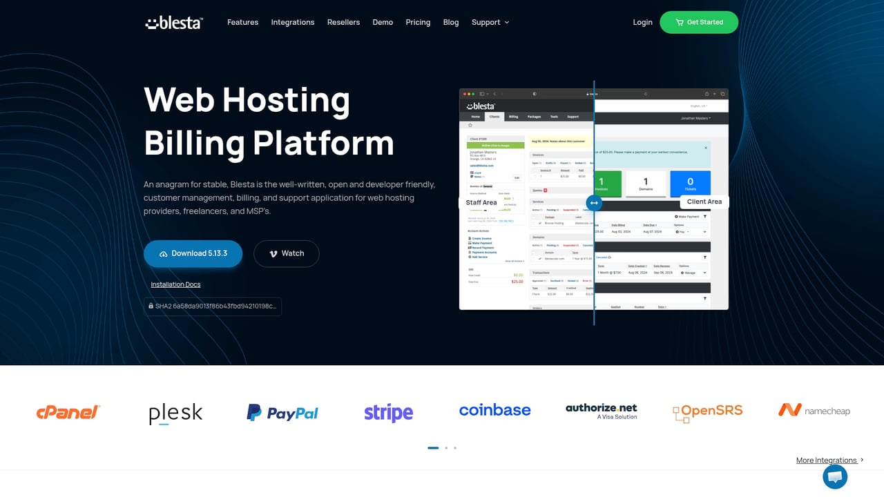 Screenshot of Blesta website