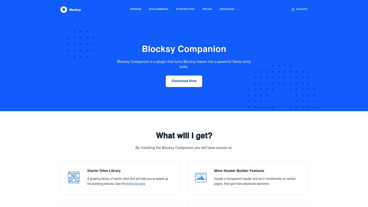 Screenshot of Blocksy Companion website